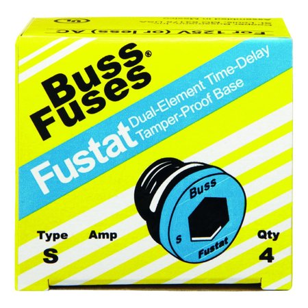 EATON BUSSMANN Plug Fuse, S Series, Time-Delay, 3.20A, 125V AC, Indicating, 10kA at 125V AC, 4 PK S-3-2/10